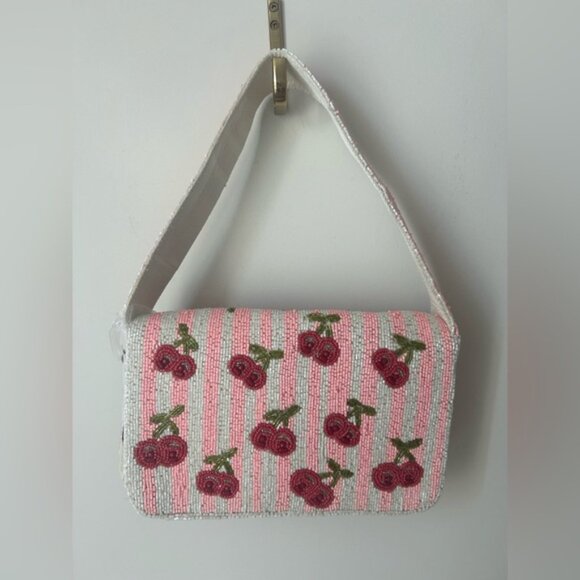 Viral beaded Cherry Pink striped shoulder bag - Picture 5 of 5